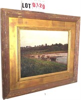 framed oil on canvas (Cows in pasture)