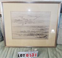 framed watercolor of geese (un signed)