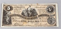 1861 $5 CSA Conf. States Currency Civil War Note