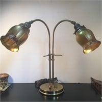 BRASS ADJUSTABLE LAMP ANTIQUE IRIDESCENT SHADES