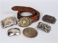 Leather Belt w/Brass Texas Buckle & Other Buckles
