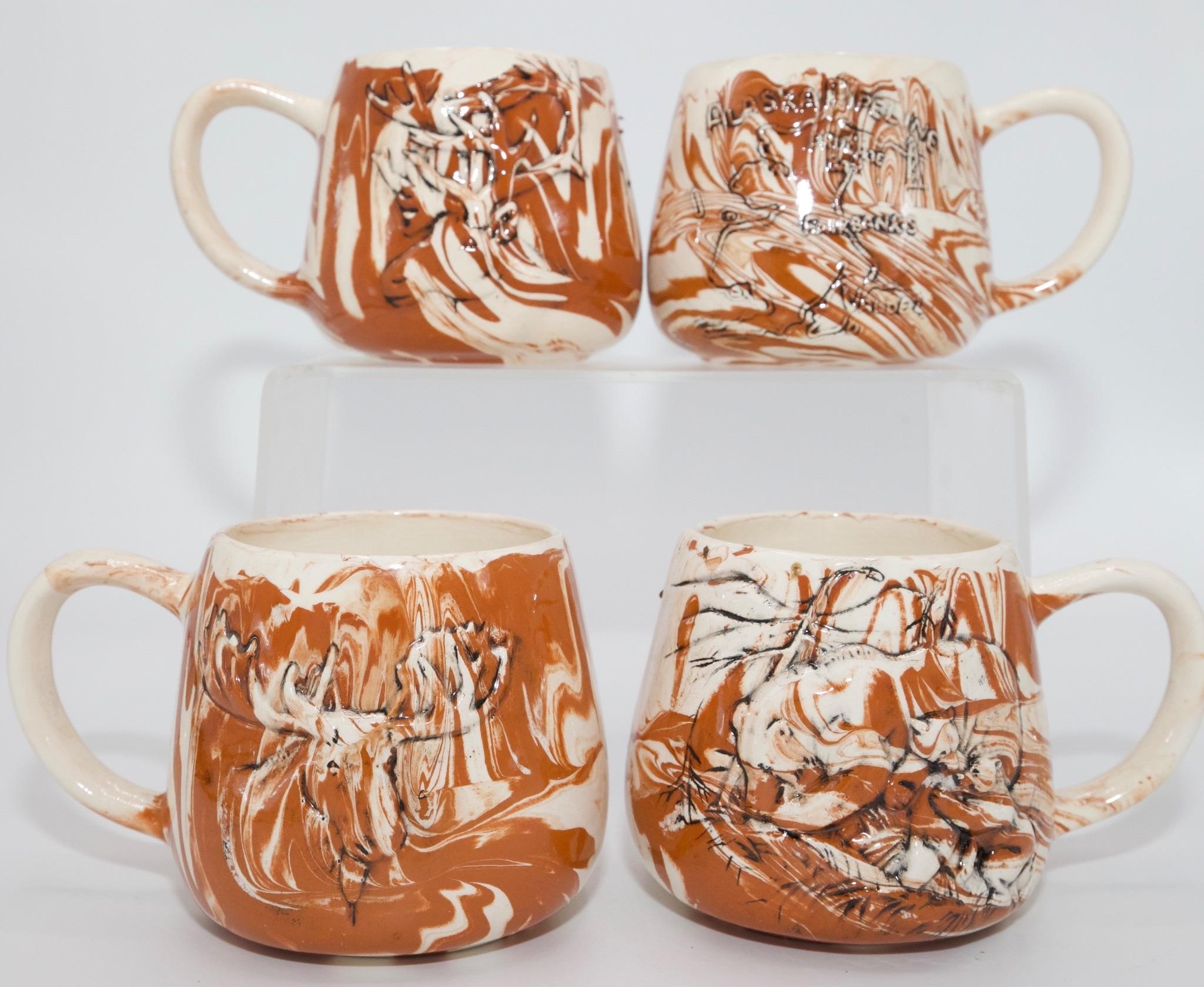 Alaska Clay Native Hand-Painted Pottery Mugs