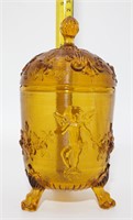 Vintage Jeanette Co. Footed Amber Color Glass Jar