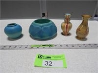 VanBriggle Pottery and 2 small vases; 1 is chipped