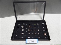 Rings in a display case