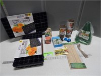 Plant covers; seed starter pots; plant stakes; see