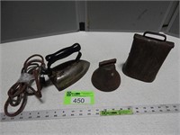 Clothes iron; cowbell; one other bell
