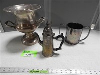 Silver plated urn, mug & coffee pot