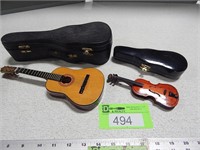 Authentic Models guitar with case; violin