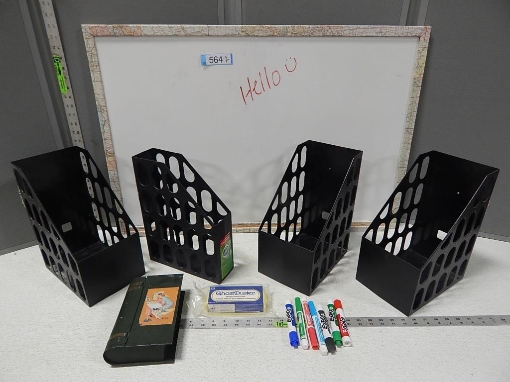 Dry erase board with markers and eraser and file o