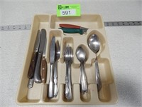 Flatware organizer with assorted flatware and kitc