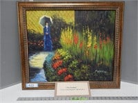 Framed "The Garden" oil on canvas painting inspi