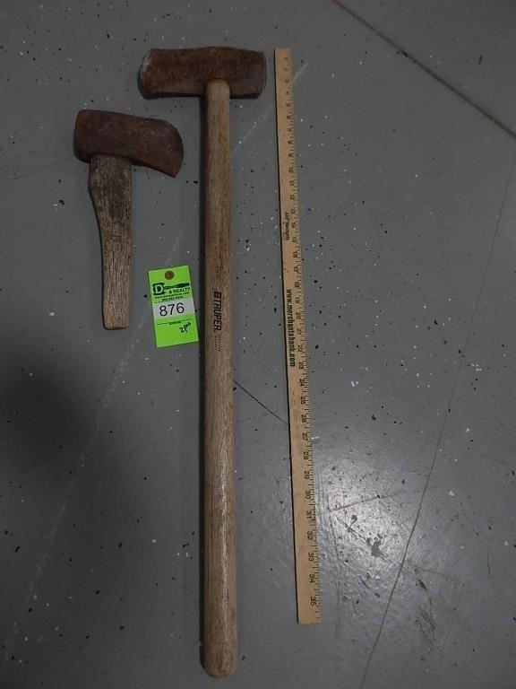 Ax and splitting maul; ax handle is damaged;