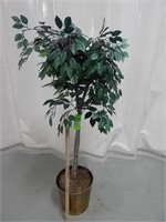 Faux tree with brass planter; dented