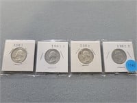 4 Washington quarters; 1961, 1961d, 1962, 1962d.