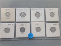 8 Mercury dimes; 1941-1945d. Buyer must confirm al
