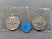 2 Benjamin Franklin half dollars; 1961d, 1962d. Bu