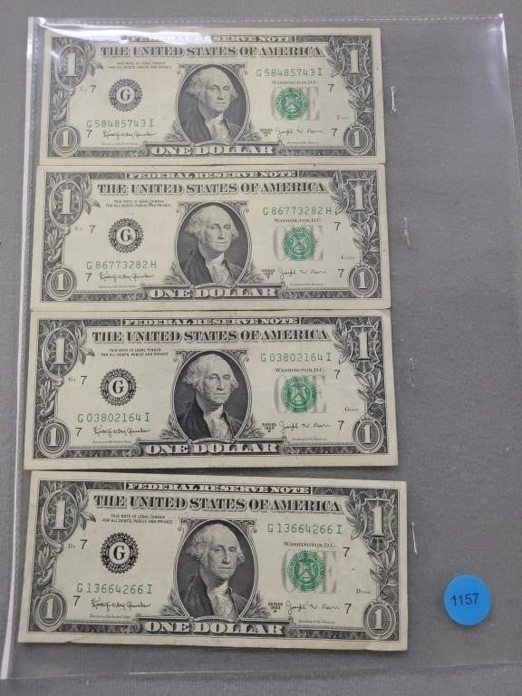 4- 1963 B Joseph  Barr Dollar Reserve notes; green