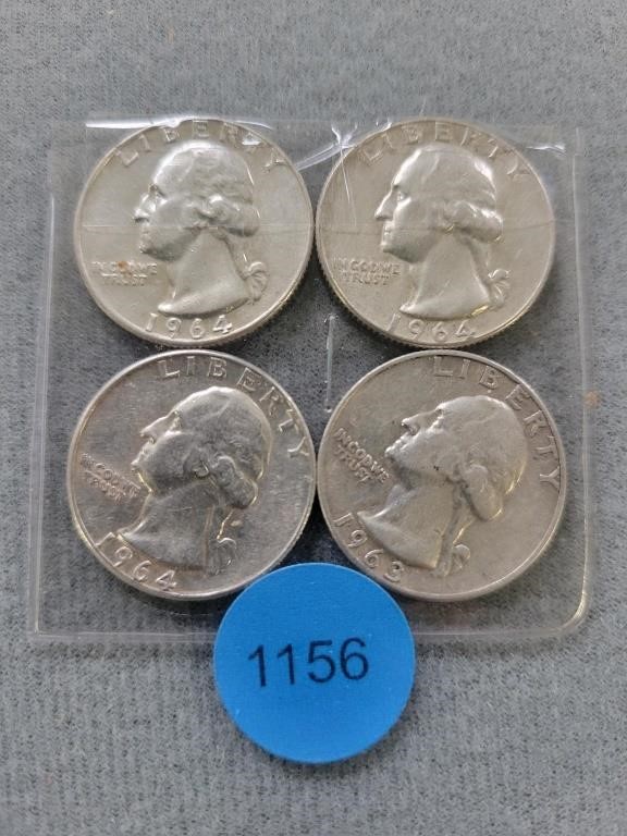 4 Washington quarters; 1963d, 1964, 2- 1964d.  Buy