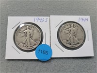 2 Walking Liberty half dollars; 1943s, 1944. Buyer