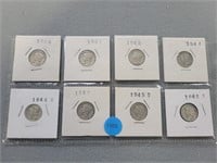 8 Mercury dimes; 1940-1945s. Buyer must confirm al