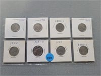 8 Buffalo/Jefferson nickels; 1935-1939d.  Buyer mu