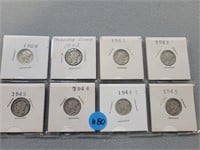 8 Mercury dimes; 1939-1975.  Buyer must confirm al