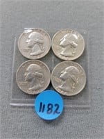 4 Washington quarters; 1962d, 1963d, 2- 1964d.  Bu