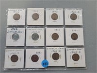12 Lincoln pennies; 1940-1945s.  Buyer must confir