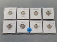 8 Roosevelt dimes; 1960d-1964d. Buyer must confirm