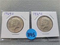 Kennedy halves; 2- 1964d.  Buyer must confirm all