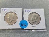 Kennedy halves; 2- 1964.  Buyer must confirm all c