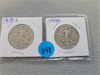 Liberty halves; 1918s, 1920.  Buyer must confirm a