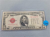 1928c $5.00 Silver Certificate.  Buyer must confir