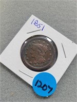 1851 Large cent.  Buyer must confirm all currency