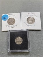 1946 and 1959d Jefferson nickels and 1928 Mercury