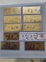 Assorted mostly gold tone replica bills. Buyer mus
