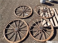 4 Wooden spoked wheels; approx. 35" diam.