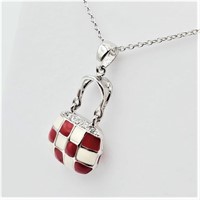 Sterling Silver CZ Red with White Enamel Purse