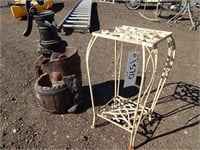Metal plant stand and electric water fountain; con