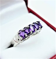 Sterling Silver Natural Amethysts (1.12ct) Ring,
