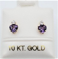 10KT Yellow Gold Natural Amethysts (0.85ct) With .