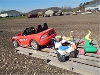 Assorted kid's ride on toys; car is battery operat