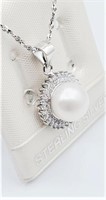 Sterling Silver Freshwater Pearl 9mm Pendant With.