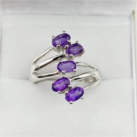 Sterling Silver Natural Amethysts (0.70ct) Ring, .