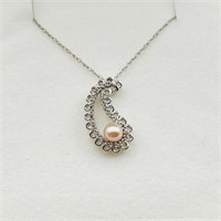 10KT White Gold Pink Pearl 4mm With Diamond