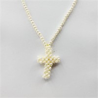 Freshwater Pearl 4.5 x 2.5mm Cross Necklace 16"