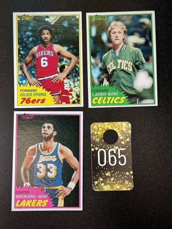 Lot of 3 Bird, Irving, Kareem 1980's NBA Topps Car