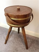 Vintage Wood Barrel Style Sewing Table Basket
