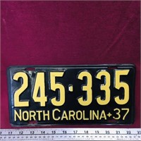 1937 North Carolina US License Plate